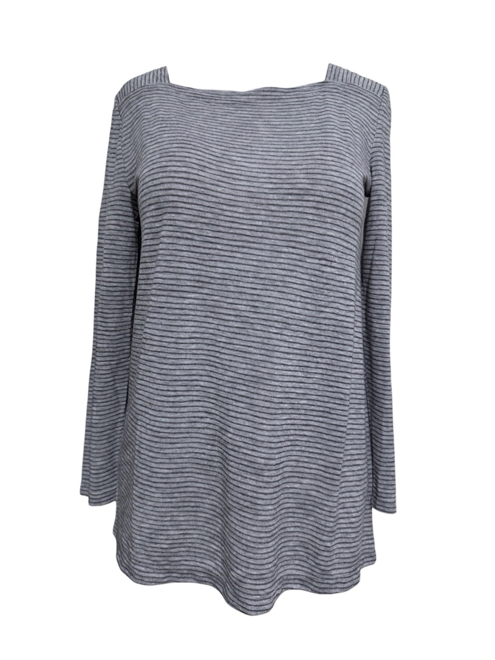 Loft Striped Square Neck Top 3/4 Sleeve Shirt in Gray Size XSMALL